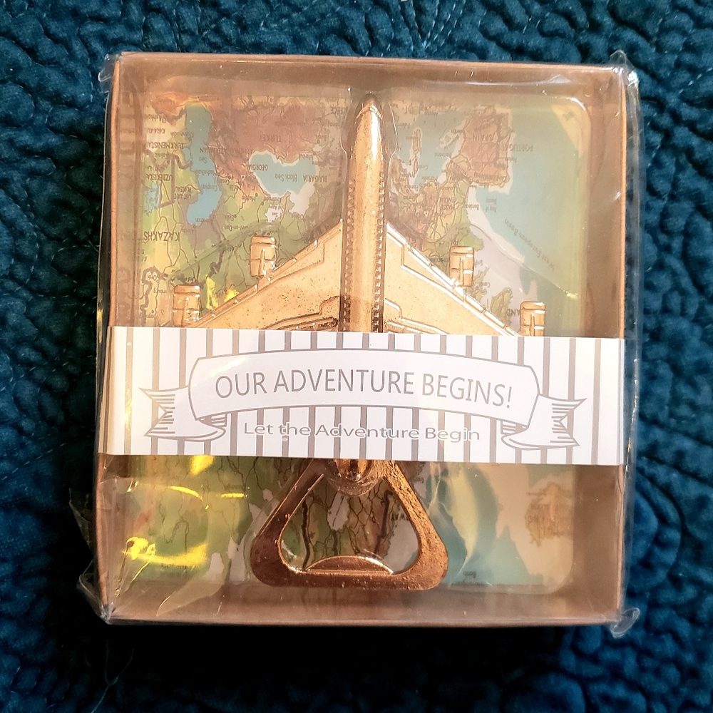 Jet plane bottle opener, gold-tone